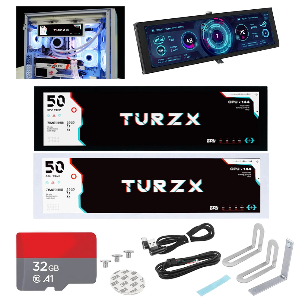 

8.8 Inch IPS Type-C Secondary Screen Case CPU GPU RAM Computer Monitor 1920*480 PC Temperature Display with for PC Case