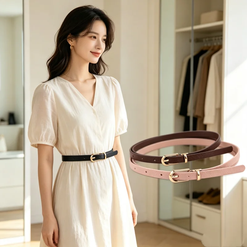 1PC Fashion Thin  Belt For Women Adjustable Pin Buckle Waistband Colorful Strap For Dresses Jeans Daily Summer Accessory