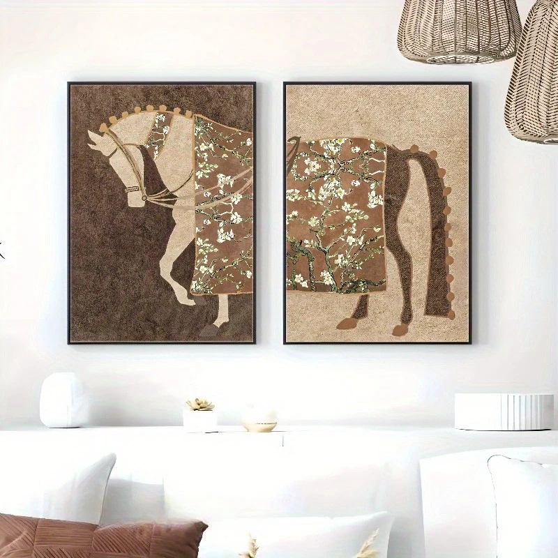 

Vintage Horse Wall Art, Mid-century Modern Art Print, Abstract Style Art Wall Decor, Brown and Beige Wall Art Poster Bar Decor
