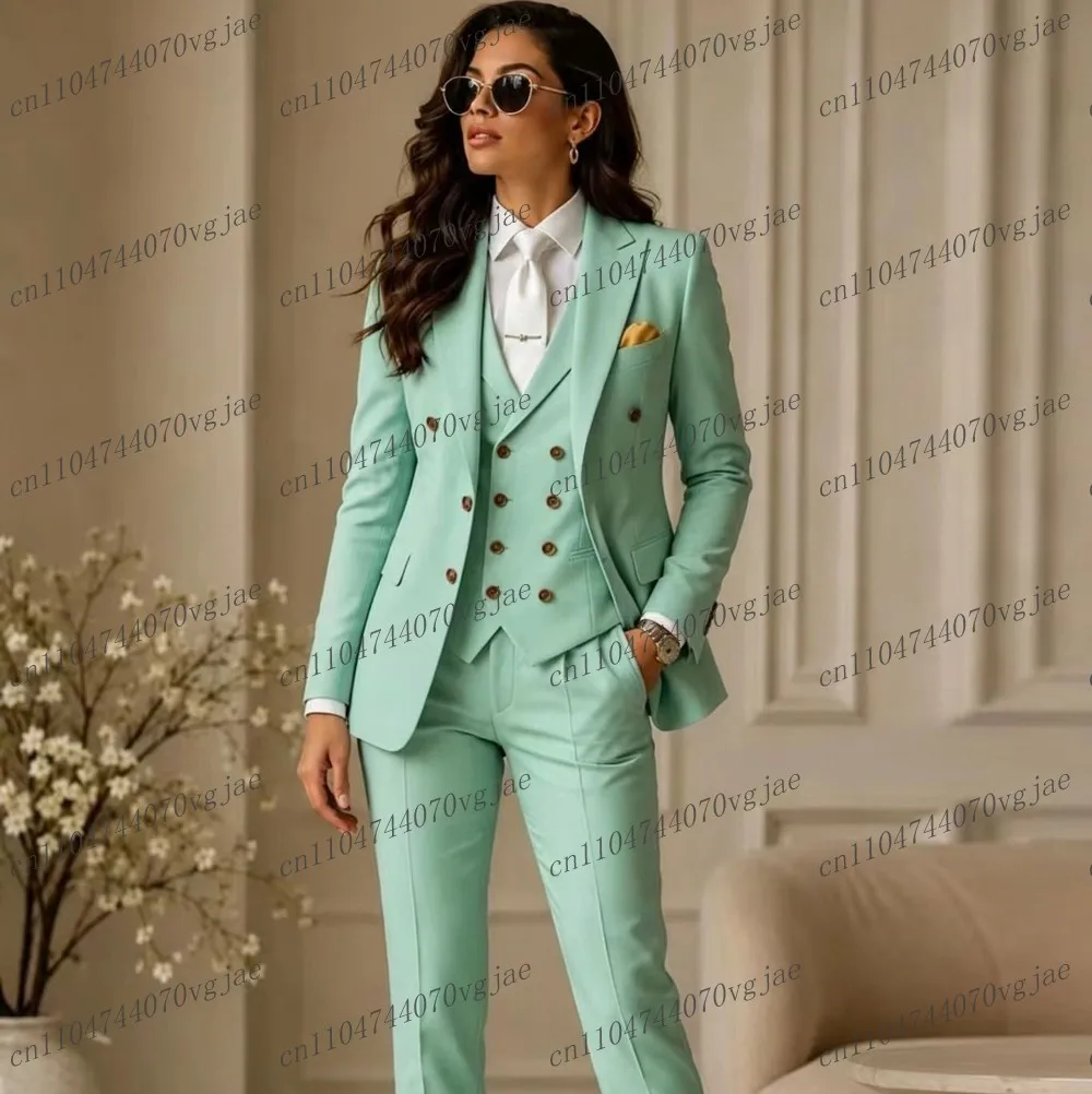 Traje Formal Verde Menta para Mujer, Traje de Negocios, Boda, Fiesta, Graduación, Madre, Dama, Tuxedo, Conjunto de 3 Piezas, Blazer, Chaleco y Pantalones