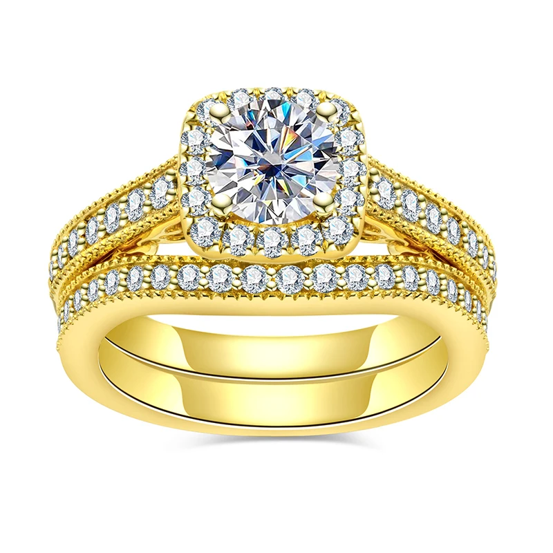 14K Gold Color Ring Set For Women 925 Sterling Silver 1 Carat All Moissanite Engagement Ring