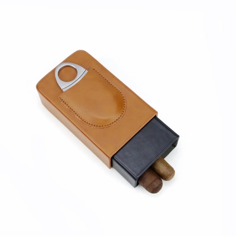 

2026New Leather Cigar Case 3 Finger Cigar Pouch with Cedar Wood Lining Cigar Accessories Smoking Accessories