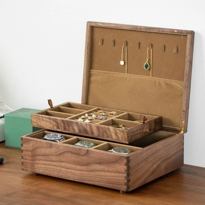 Solid Wood Jewelry Box Necklace Bracelet Watch Display Storage Case Large Capacity Aesthetic Jewellry Box Jewelry Packaging Gift