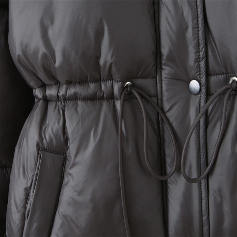 Осень/зима 202, новый модный элегантный расширенный темно-серый европейский и американский средней длины на молнии с капюшоном, теплый хлопок