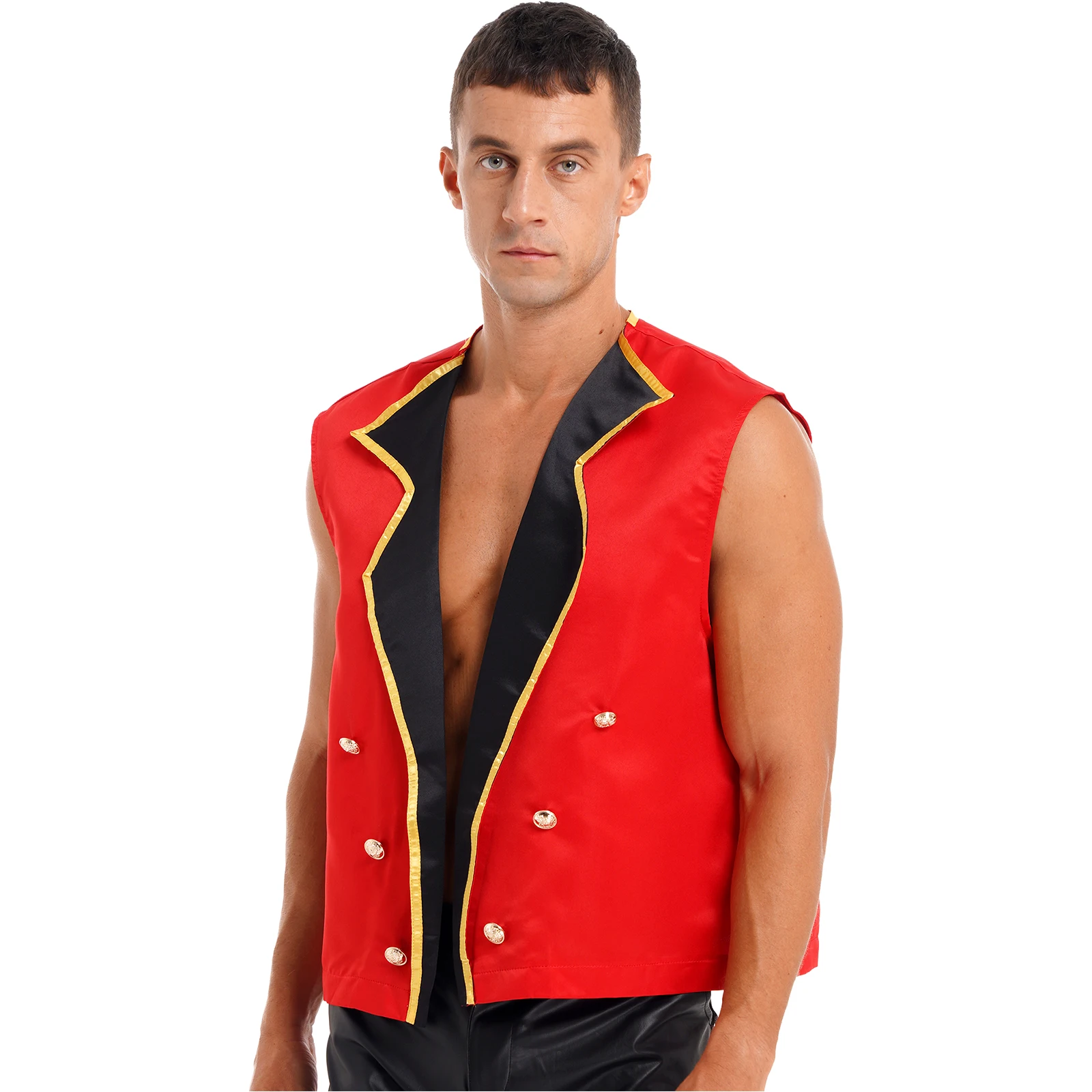 Men's Circus Ringmaster Costume Halloween Showman Open Front Coat Vest Jacket Waistcoat Ringleader Lion Tamer Fancy Dress Up