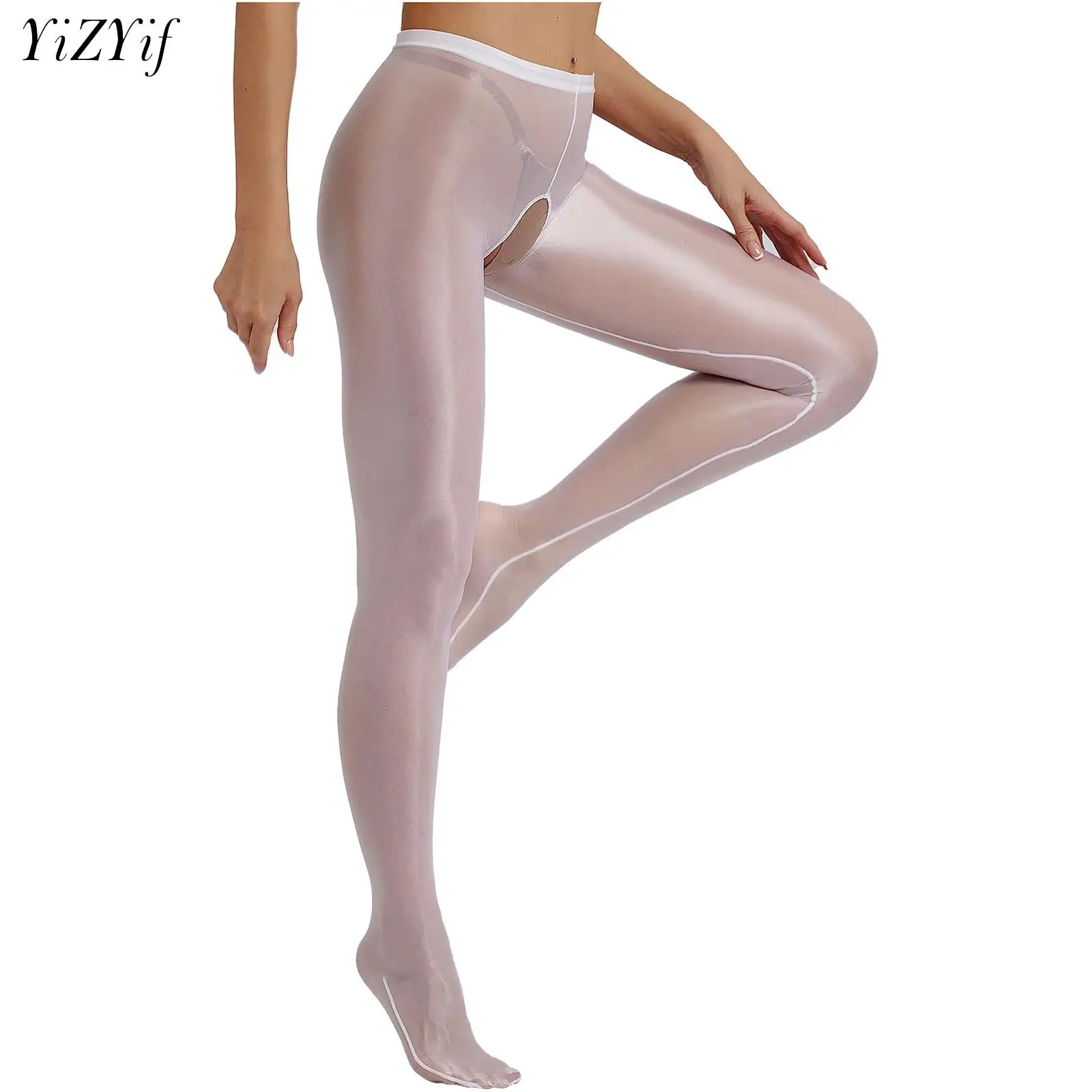 Sexy Tights Womens Glossy High Stretchy Pantyhose High Waist Open Butt Footed Tights Control Top See Through Bodystocking