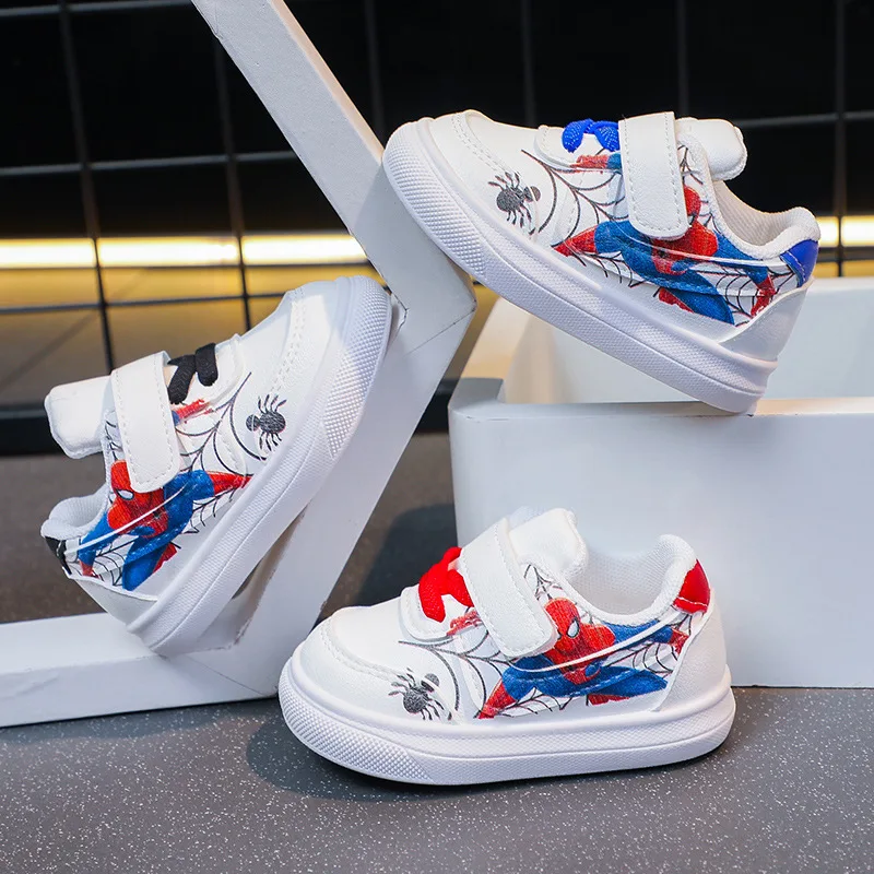 Disney-Desenhos animados infantis Spiderman Sneakers, sapatos esportivos respiráveis, casual, meninos, meninas, crianças, moda