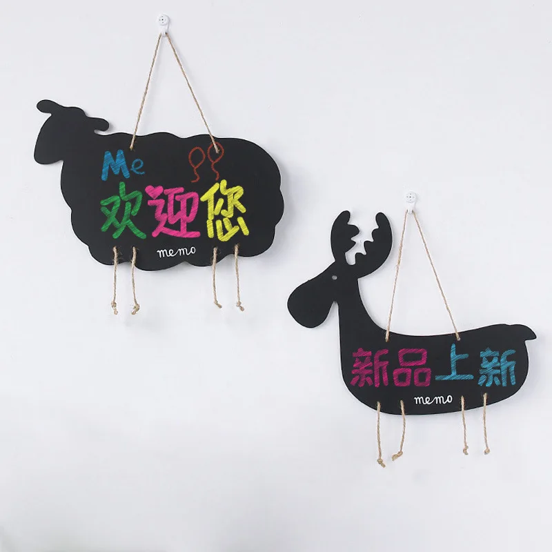 4 個両面吊り下げ小さな黒板木製メッセージボード家の装飾教室の屋台オフィスサイン