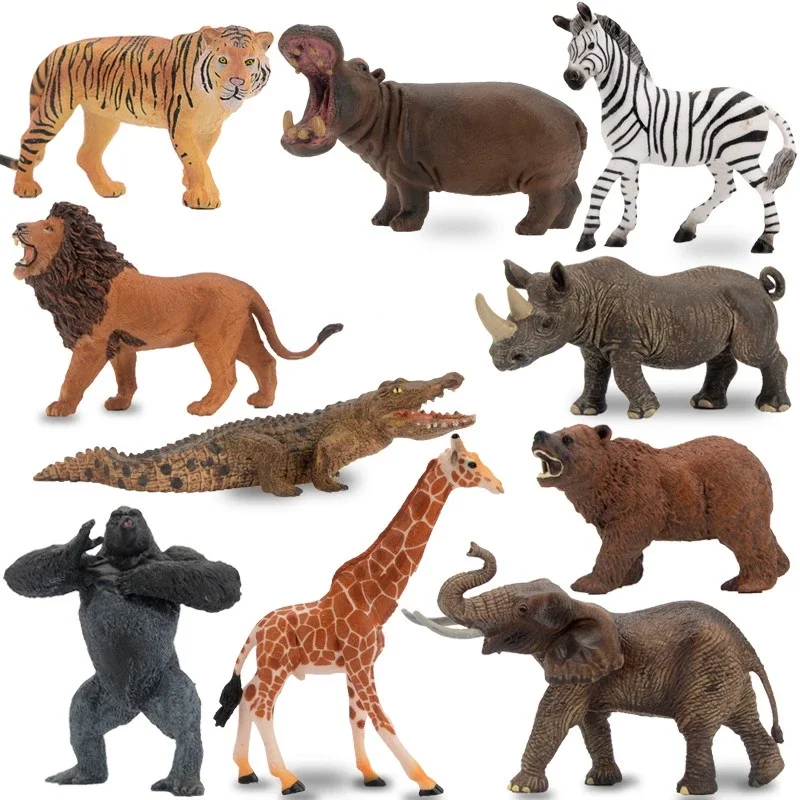 Educational Solid Simulation Animal Models Wild Animal World Toys - Elephant Crocodile Hippo Giraffe Action Figures for Kids