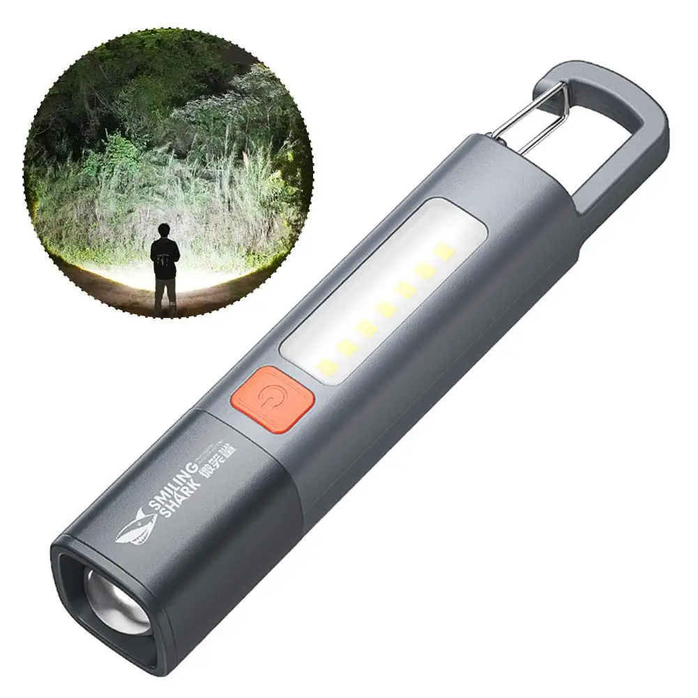 Outdoor Portable Flashlight With Hook Mini Flashlight High Brightness Long-range Large Floodlight Lock Design Zoom Flashlight