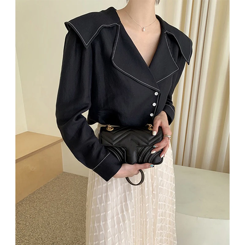 

Элегантные черные рубашки MEXZT для женщин: модные уличные блузки с длинным рукавом в стиле пэчворк, офисные повседневные топы в корейском стиле, новинка