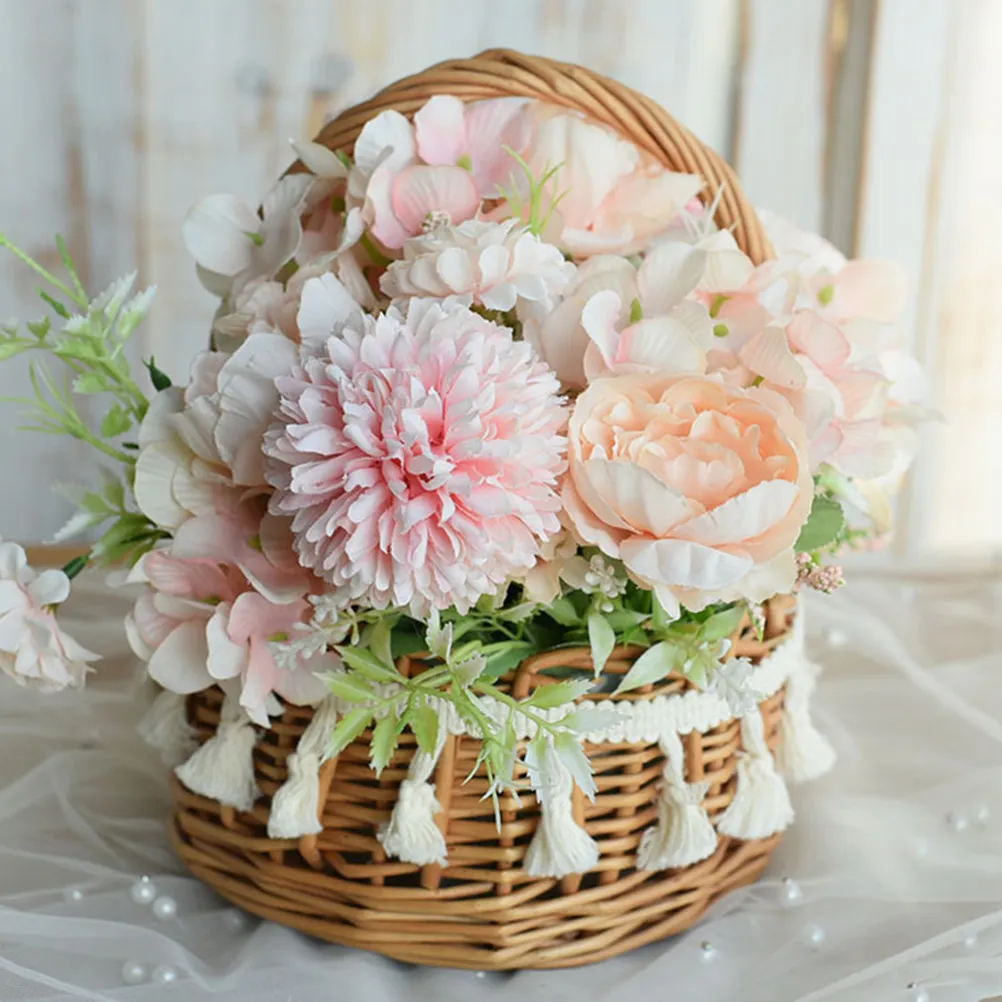 

Плетеная корзина из ротанга в деревенском стиле с ручкой для хранения цветов и лепестков, портативная, для свадеб и Пасхи