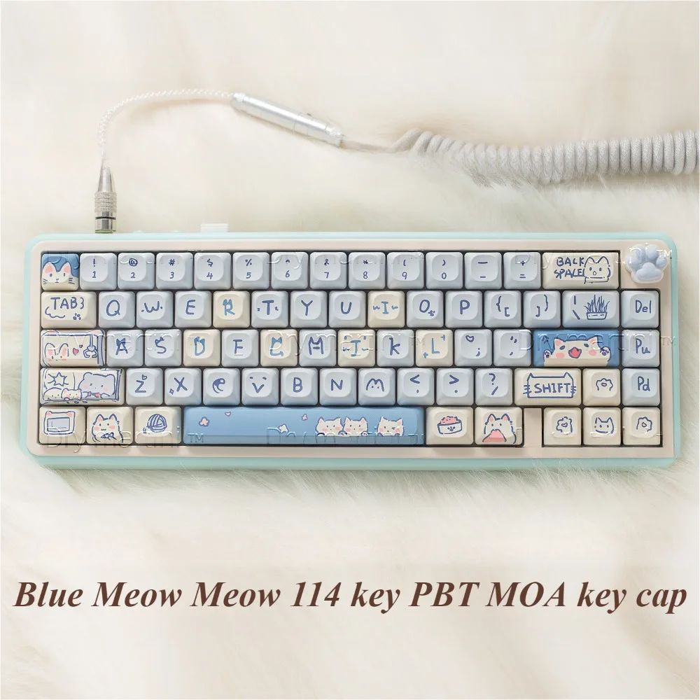 Blue Meow 114-key PBT MOA/MOC keyboard keycaps, suitable for custom mechanical keyboard accessories