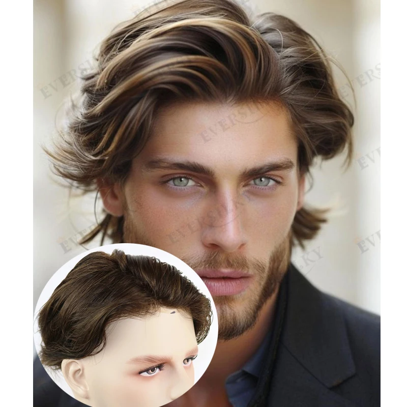 

Прочный светло-русый 30-миллиметровый волнистый парик-накладка из натуральных европейских волос Реми для мужчин, долговечный, дышащий, на моно-сетчатой основе, натуральный протез для волос