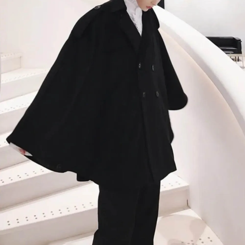 رجل الخريف كيب تقليد الصوف قوس هيم سترة الشارع الشهير موضة فضفاضة أنيقة مزاجه الشباب كيب ملابس للرجال 2025 جديد #6