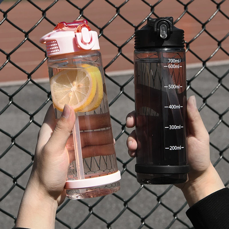 500/700ml Portable Large-Capacity Water Bottle with Straw Sports Cups Drop-Resistant Leak-Proof Plastic Water Cups