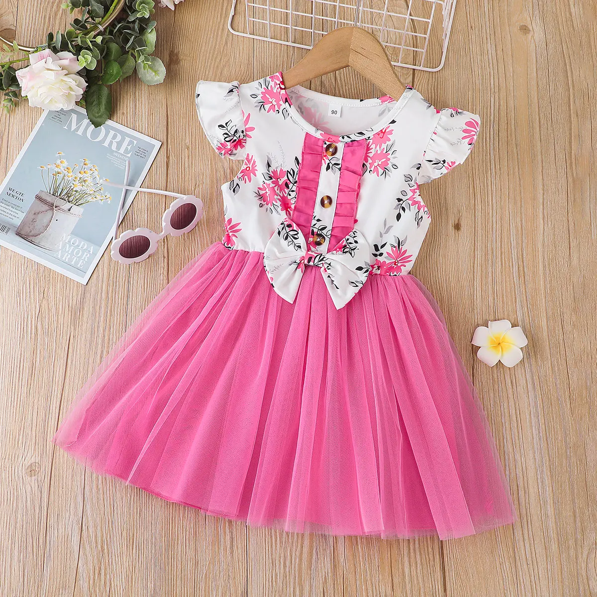 Baby Girl Sweet Princess Mesh Dress Summer Short Sleeve Kids Bowknot Dresses