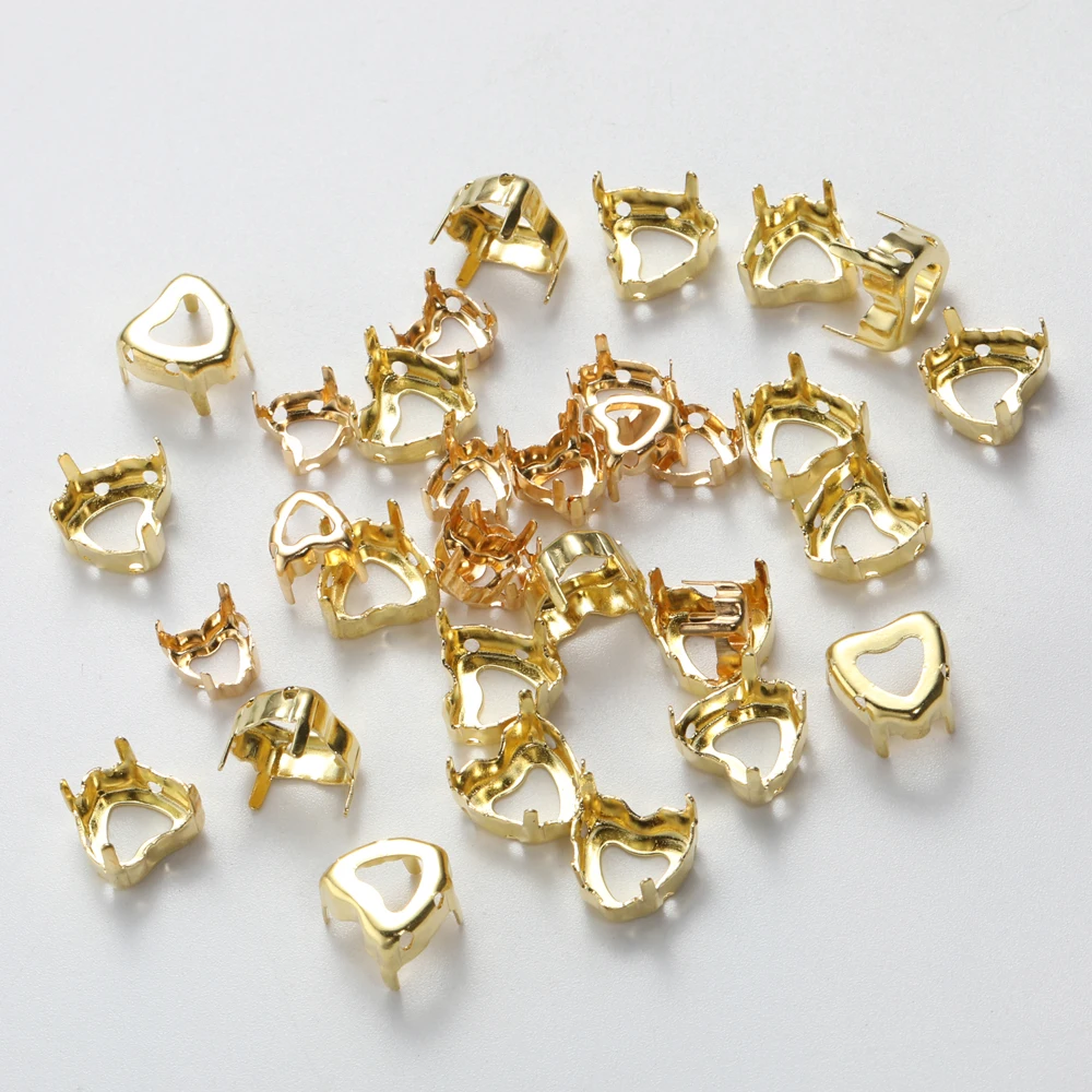 8-12mm Heart Rhinestone Frame Hollow Out Golden Color Claws Thicken Copper Material Sewing Claws Fancy Stones Base Container