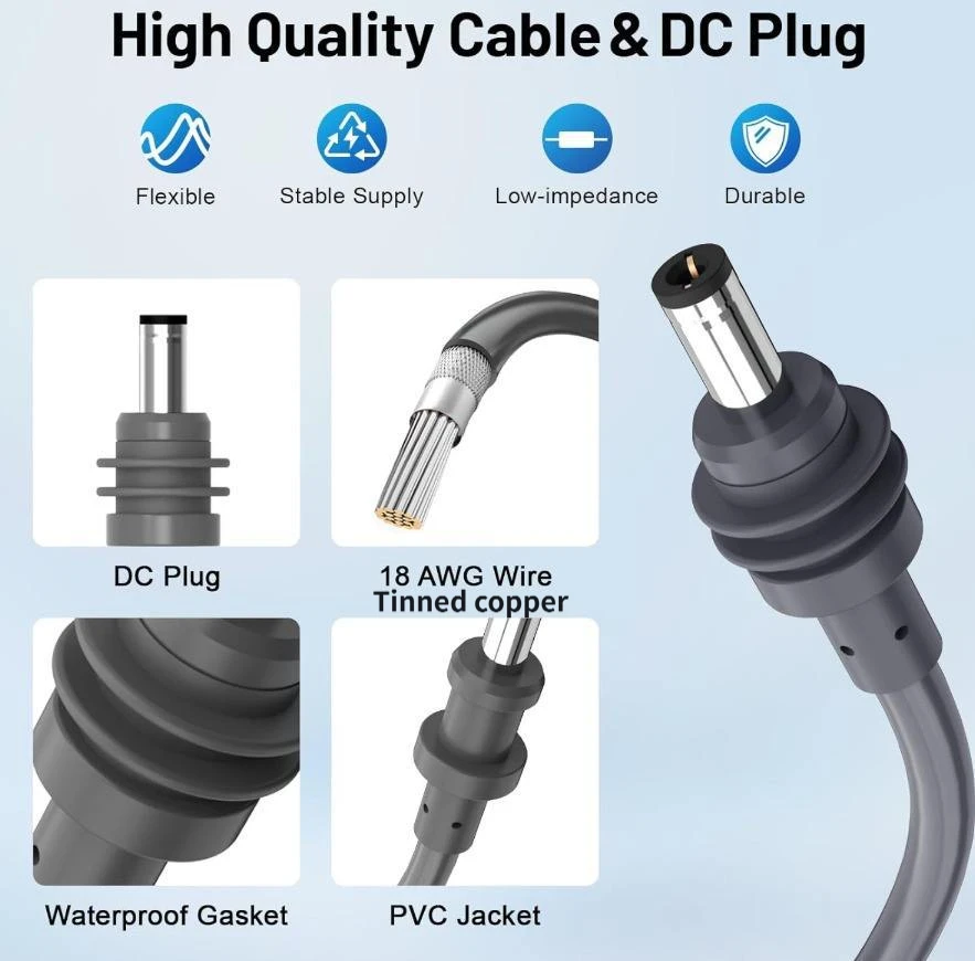 18AWG 5.0mm Tinned Copper DC Two-to-One Mini Starlink Connection Line 2-in-1 Vehicle Cigarette Lighter Power Cord for Electronic