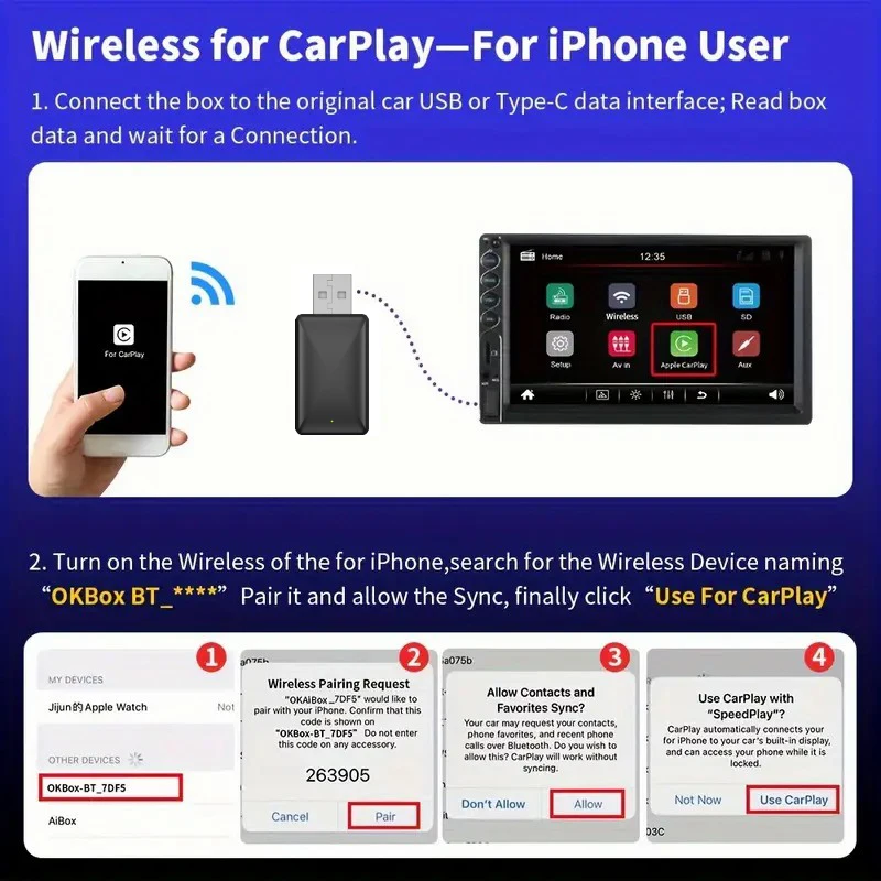 Adaptador Carplay inalámbrico USB para iPhone Android Auto 2 en 1 Carplay original con cable a inalámbrico