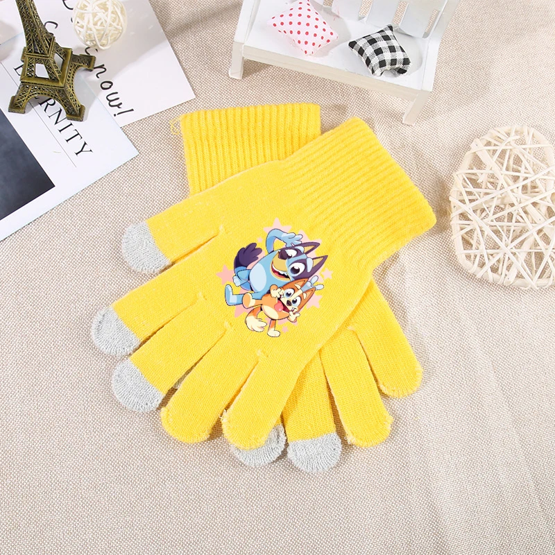 Bluey Finger Glove Child's Bingo Chilli Dog Anime Cartoon Outdoor Casual Warm Winter Cycling Knited Glove Kid Xmas Birthday Gift