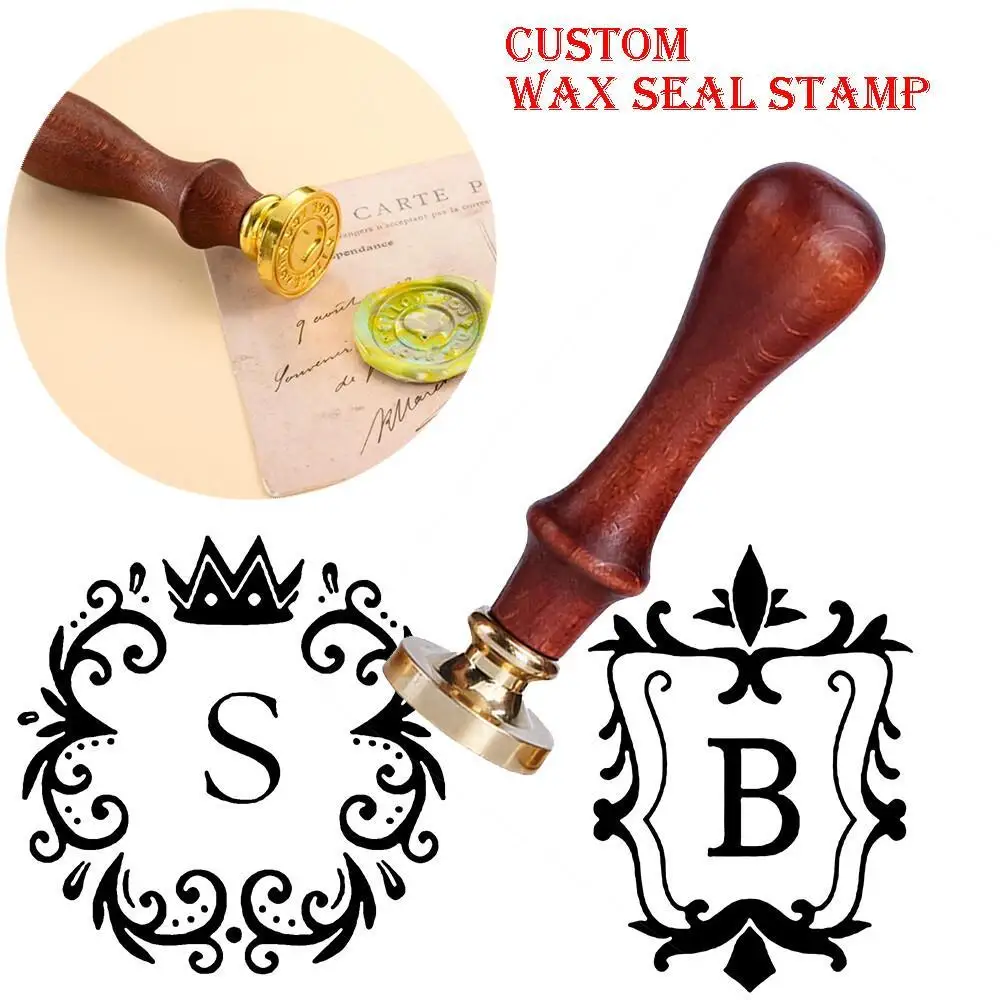 

Initial Custom Wax Seal Stamps with Handle Crown Pattern Logo Design Personalized Text Sealing Wax Stamper for Decor Envelope