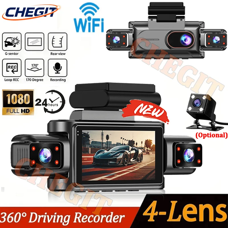 

WIFI 360° Rotatable 3/4 Lens Dashcam 1080P Video Recorder for Car DVR Black Box Night Vision Car Recording Camera Car Assecories