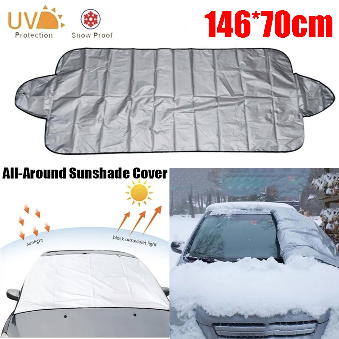 Car Windshield Cover Anti-UV Snowproof Full Protection Double Sided Windscreen Cover Sun  Snow Ice Universal Shields 146*70cm