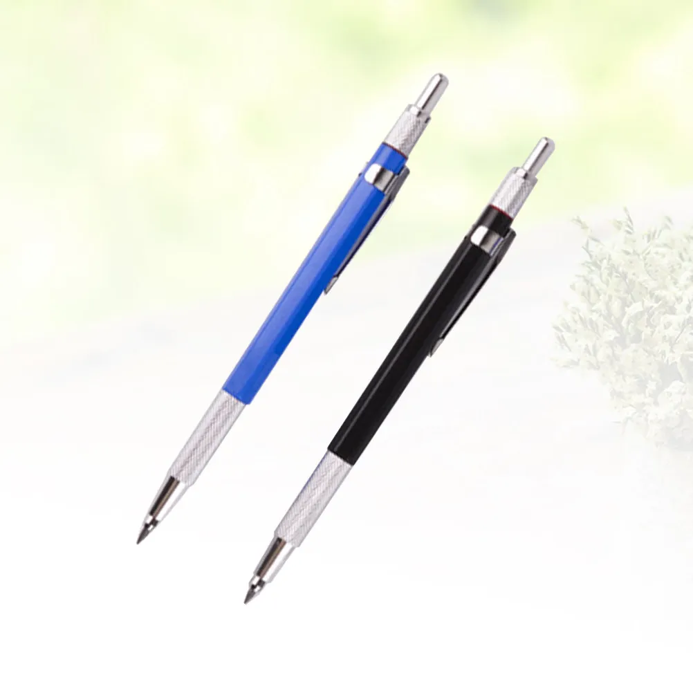 conjunto-de-2-lapis-mecanicos-de-metal-20mm-para-exames-escrita-e-desenho-com-refil-de-pontas-para-estudantes-e-escritorio-preto-e-azul
