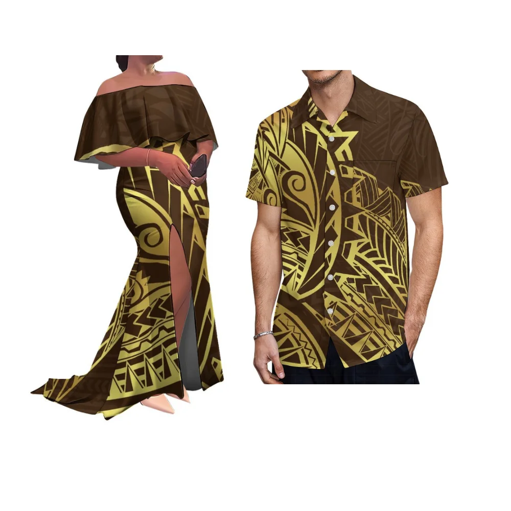 

Мягкая ткань, индивидуальный пошив, высококачественный парный комплект в полинезийском стиле: юбка макси с открытыми плечами и разрезом по низу