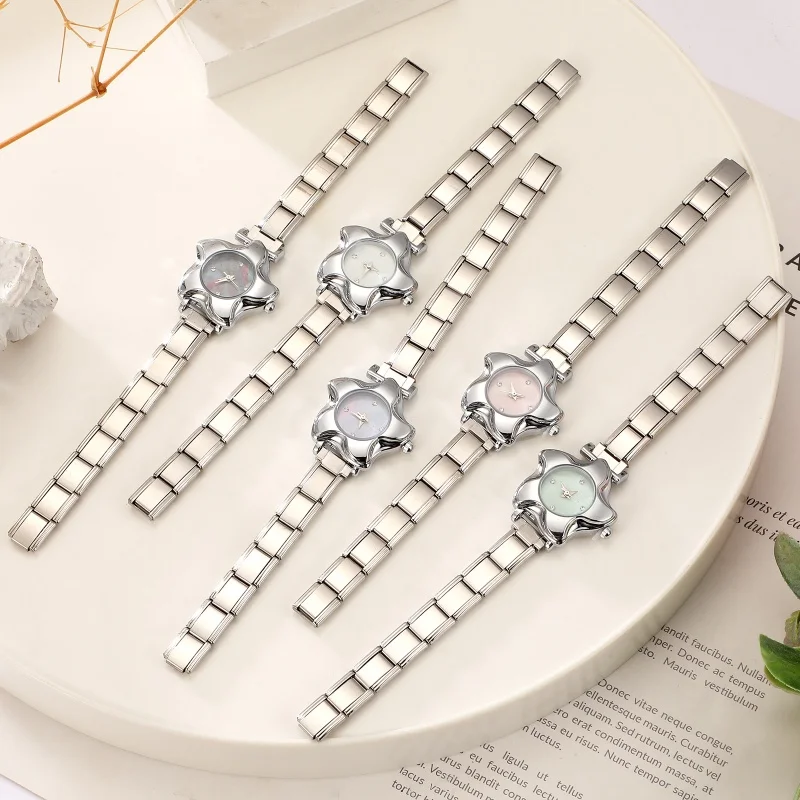 Irregular alloy case Arabic numeral classic dial Stars-shaped diamond-encrusted fashion Stainless Steel Bracelet ladies watch