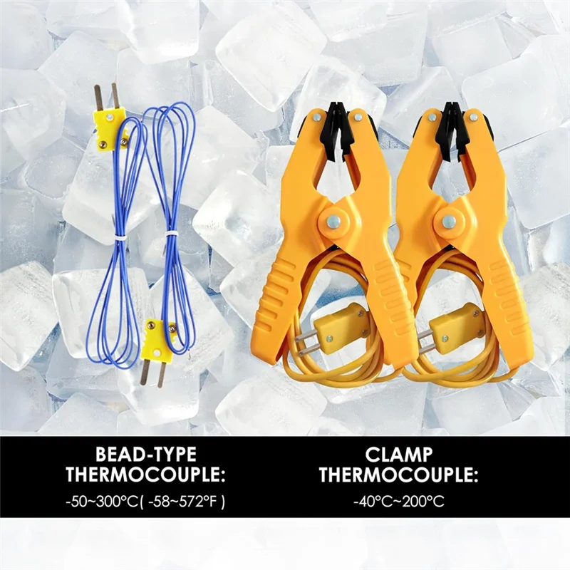 

ABRB-Thermocouple Thermometer Digital K Type Thermometer 2 Temperature Clamp 2 Wired Thermocouple Probes