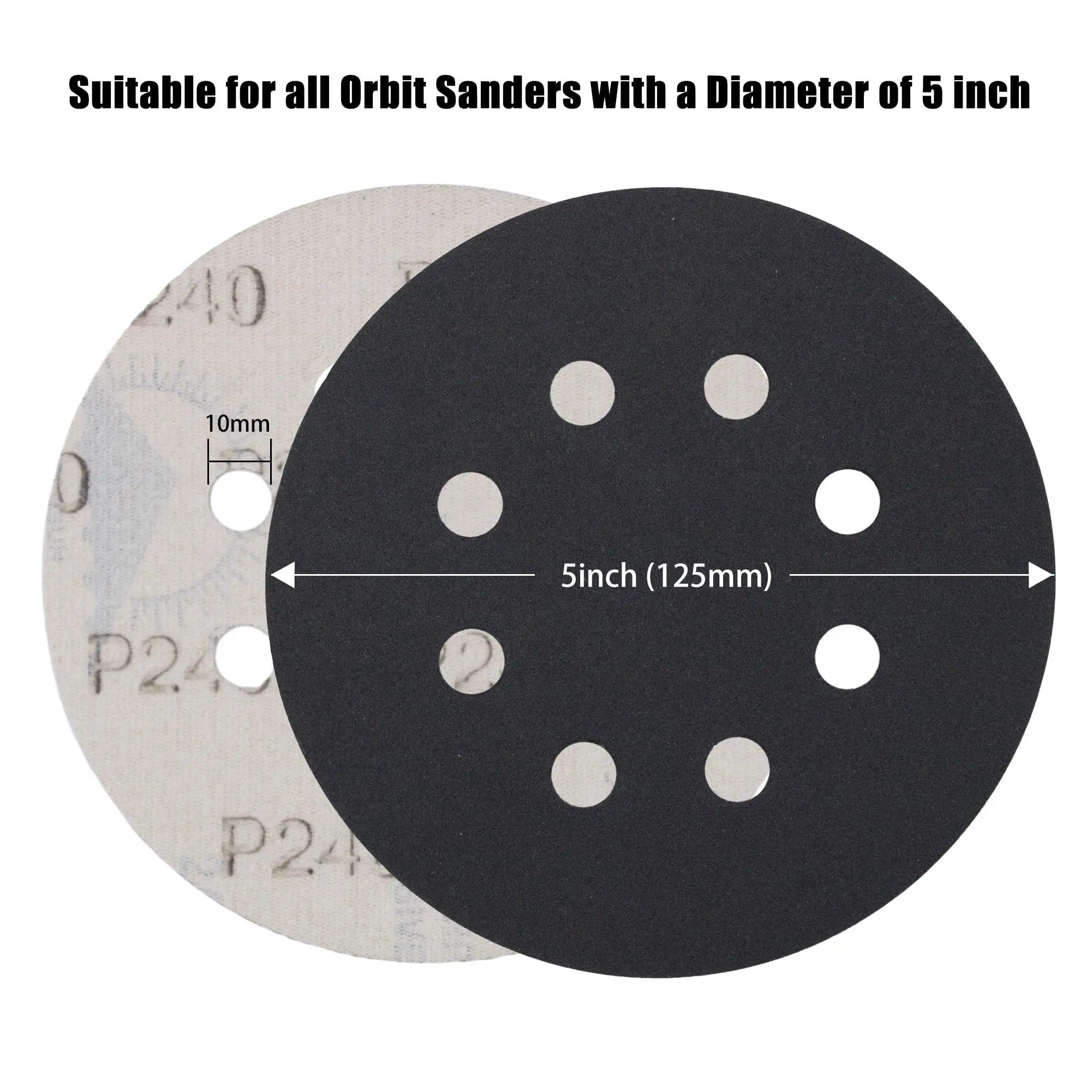 100Pcs 5-Inch 8-Hole Sanding Discs Wet & Dry Sandpaper 240-3000Grits for Random Orbital Sander Automotive Wood Metal Polishing