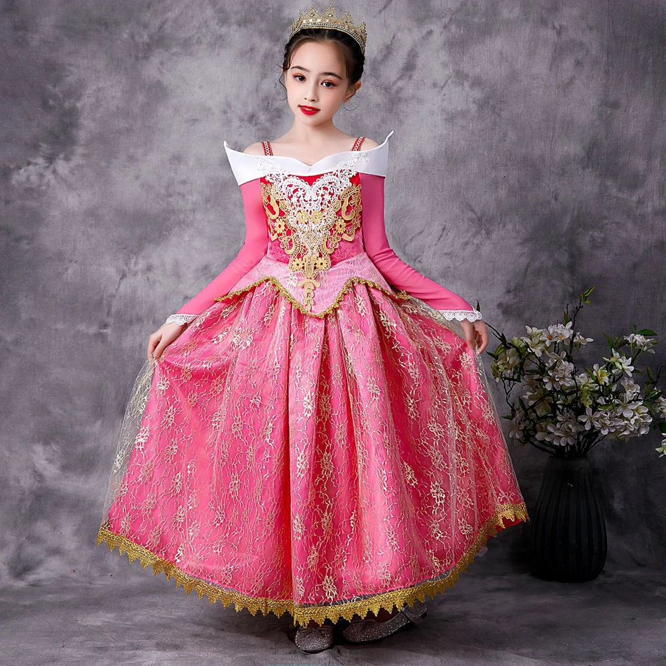 Princess Girls Aurora Dress Sleeping Beauty Cosplay Costume for Kids Birthday Vestidos Halloween Carnival Party Children Clothes