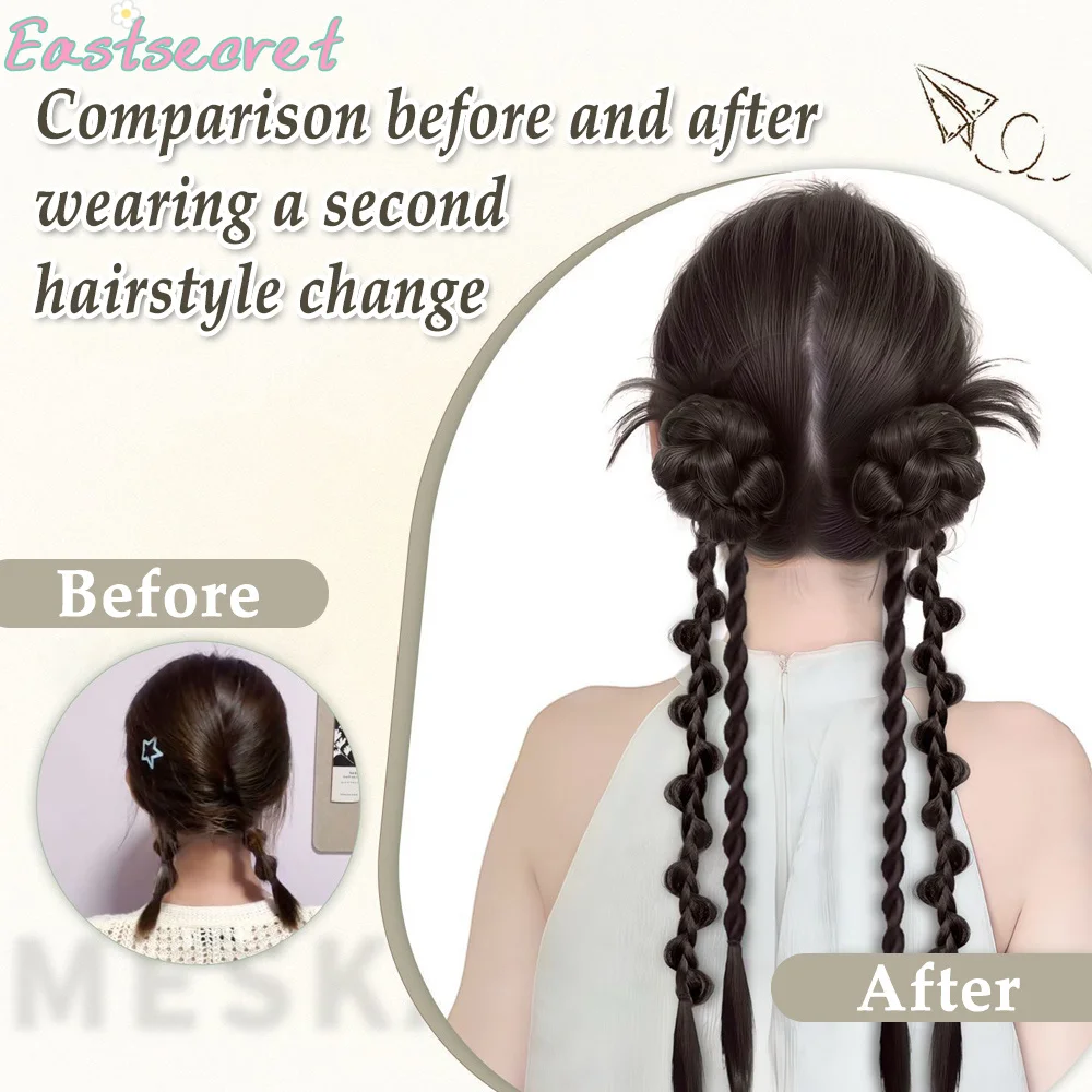 Braid women's double ball Fried Dough Twists braid synthetic wig New Chinese style grab clip hair braid ponytail hair ornament