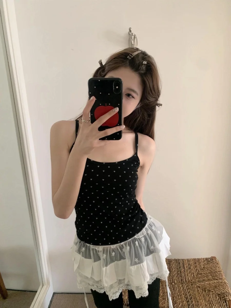 

Балетная плиссированная юбка с кружевной отделкой и декоративным узлом, короткая многослойная юбка в корейском стиле, летняя, с цветочным принтом