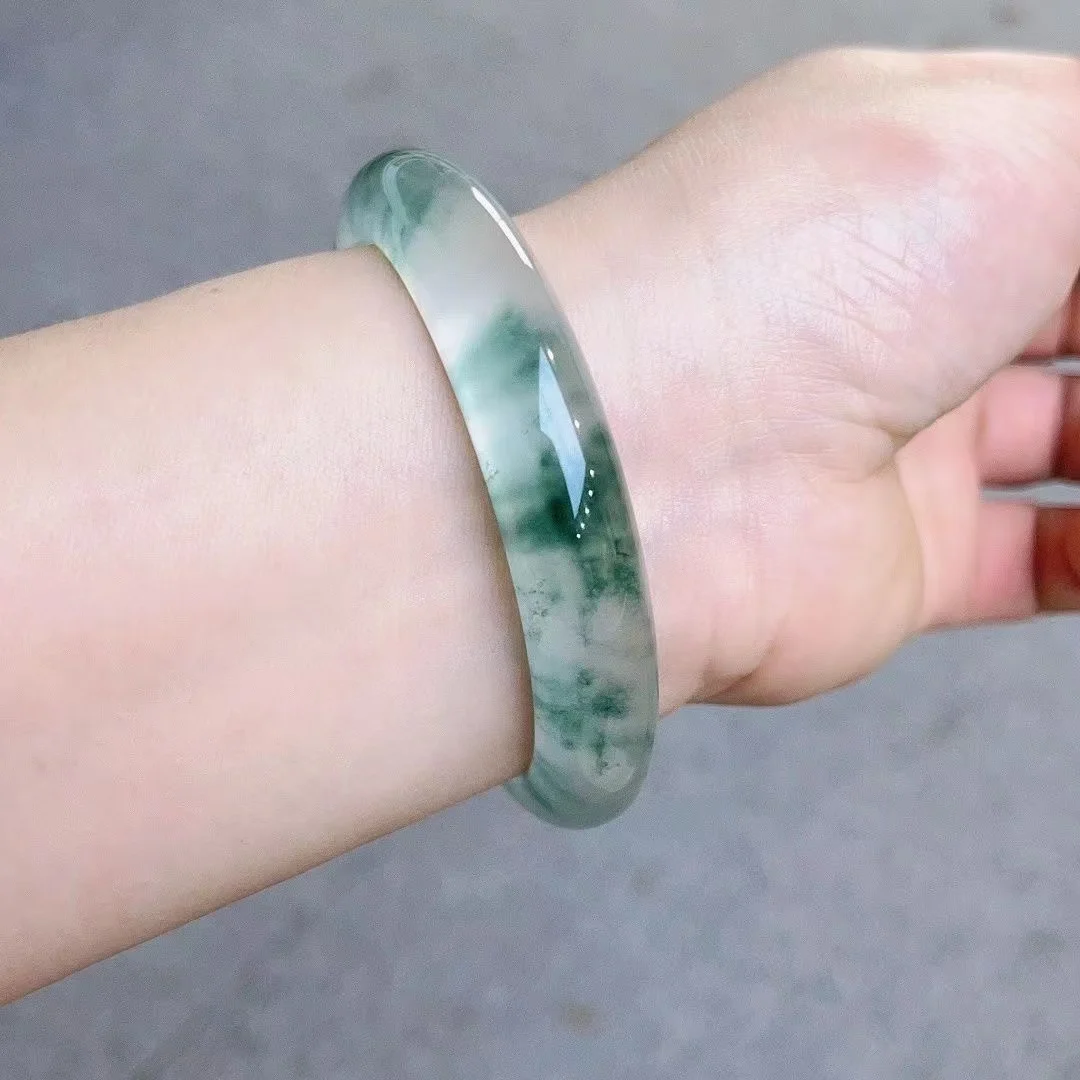 

Natural Jade Bangles Women Ice Kind Light Green Original Ecological Pattern Floating Flower Jadeite Jewelry Send Cert