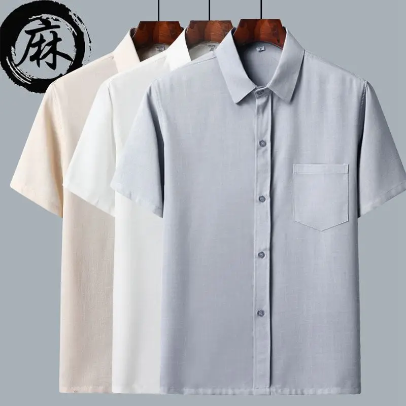 Roupas masculinas tamanho grande agasalho marido 2023 verão terno camisa de linho moda masculina conjunto estilo chinês duas peças