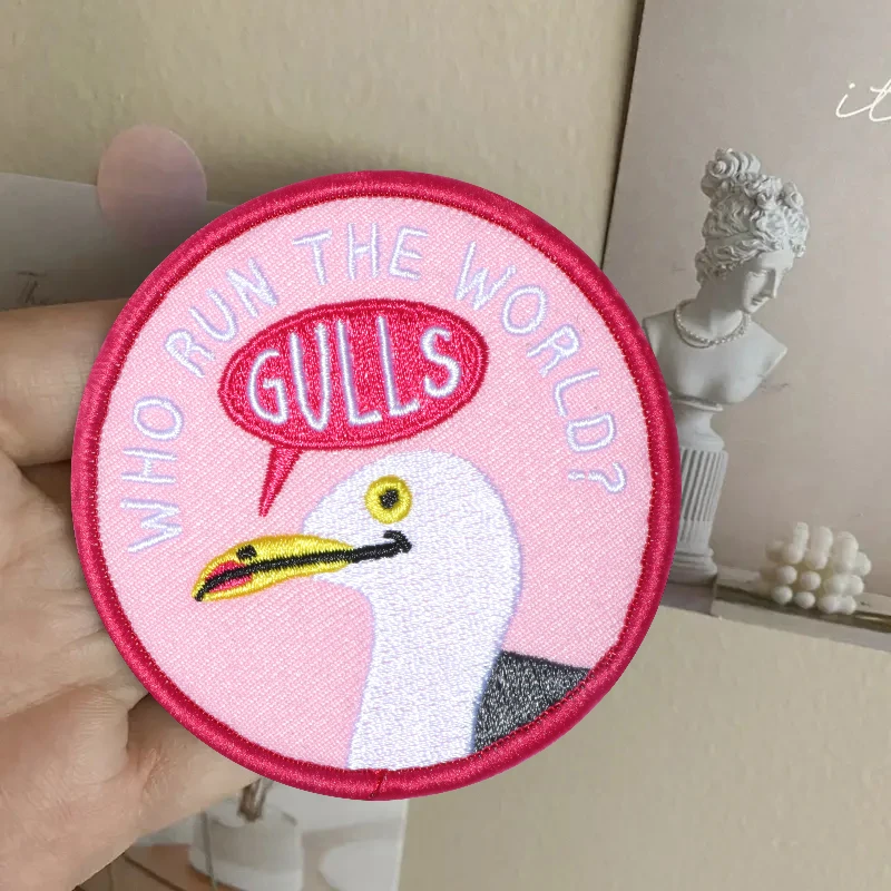 1PC Who Run The World Gulls Embroidered Patch Iron On Sew On Patches For Clothes Cap Bag Jacket DIY Gift Hot Adhesive Cute Badge