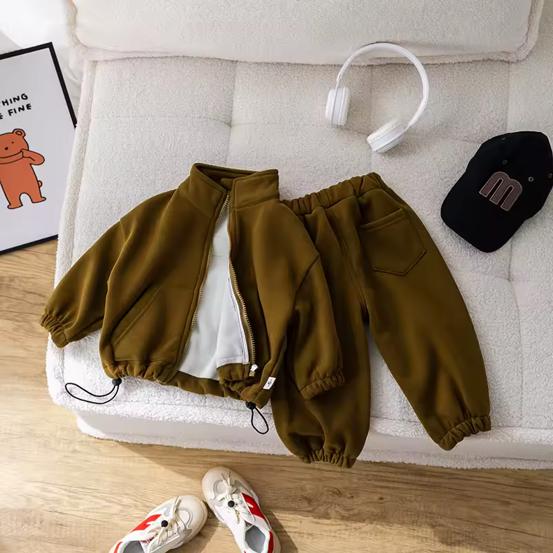 Children's Baby Clothing Sets Winter Fleece Casual 2 PCS Child Sets Sport Suit for Girls Boys Clothes Coat+Pants 1-6 Yrs