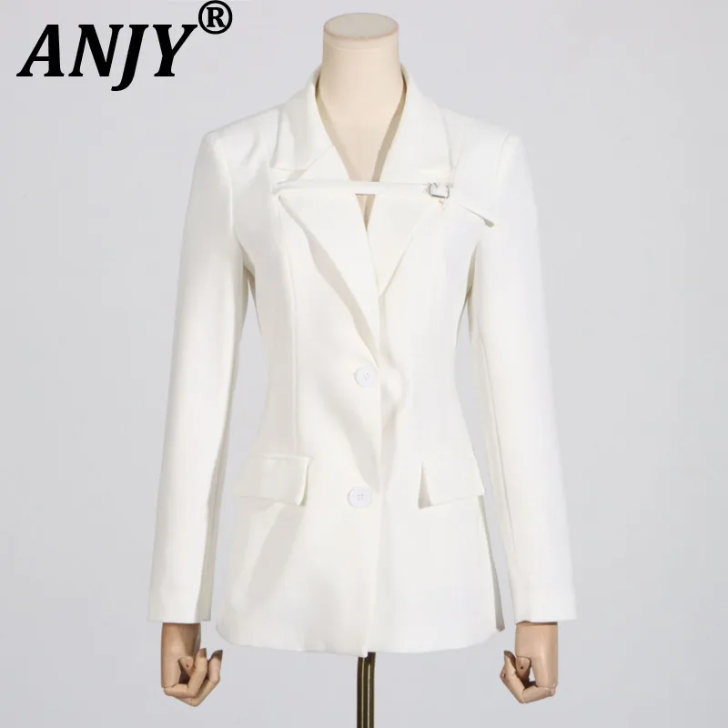 

ANJY Весенне-осенний новый женский пиджак в корейском стиле, элегантный белый плиссированный блейзер с вставками, модный стильный дизайнерский костюм-пальто A19962
