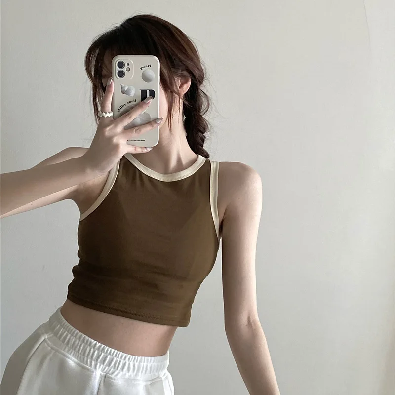 Spring And Summer Colour Blocking Sleeveless Vest Tunic Underwear Top Bottoming Shirt Aesthetic Wrap Women\'s Clothing