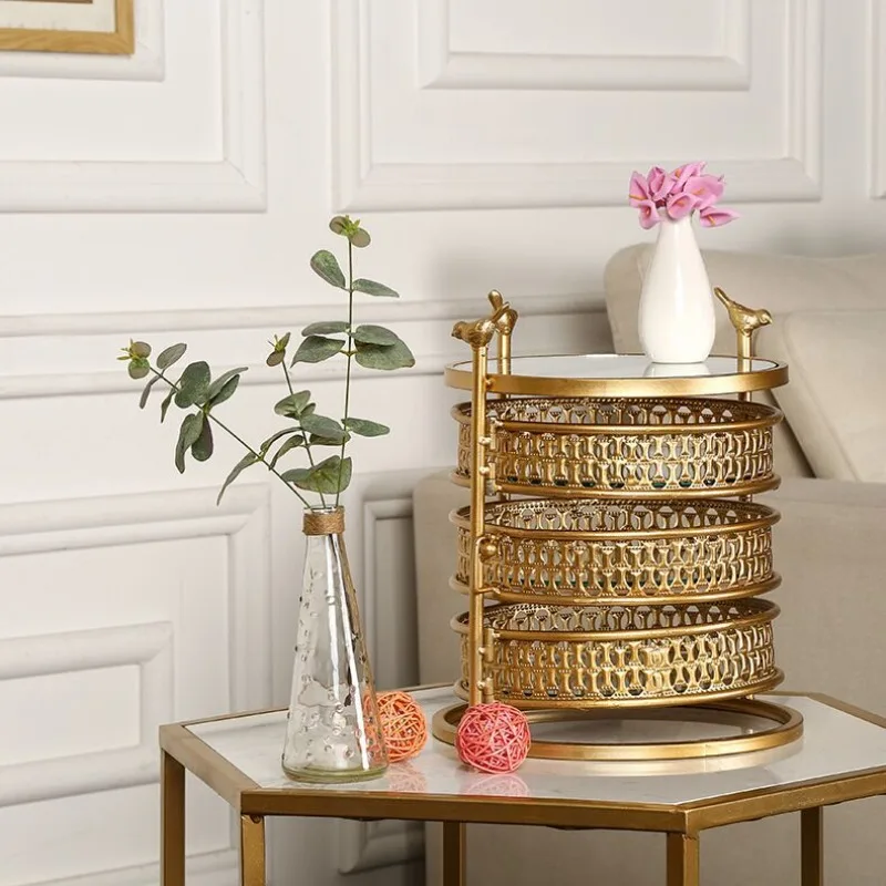 

Luxury Iron Art Basket Tray with Mirror - Decorative Ornament for Hotel, Living Room & Jewelry Storage