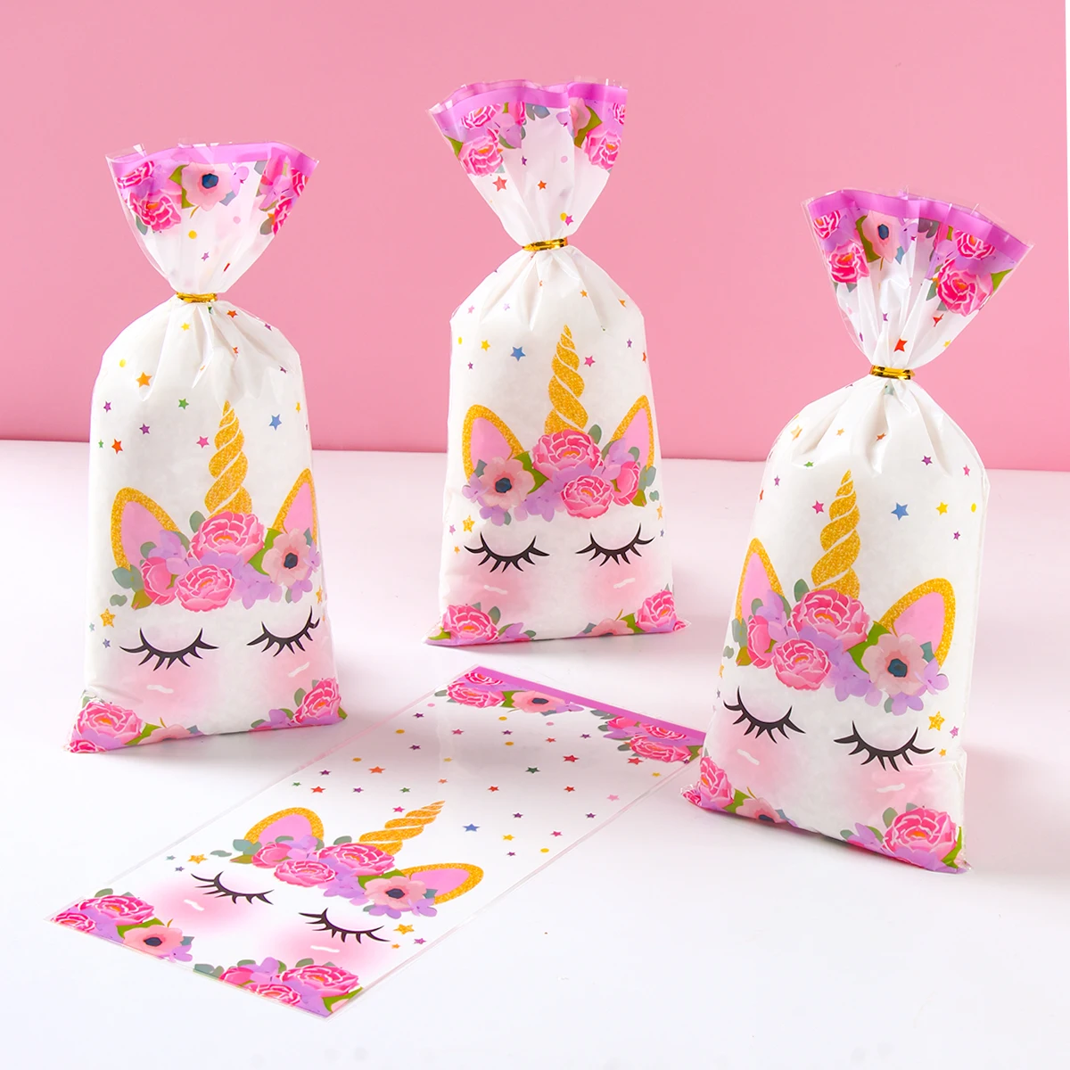 25/50/100 sztuk motyw jednorożca torby do pakowania cukierków jednorożec dekoracja urodzinowa dla dzieci Baby Shower torba na prezenty ślubne