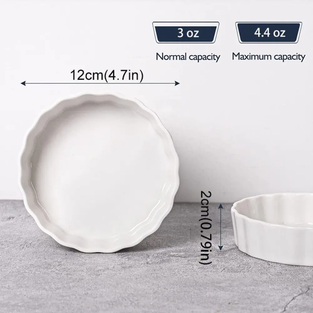 6pcs Mini Ceramic Creme Brulee Ramekins Shallow Round Tart Baking Pan White Souffle Dishes Bakery