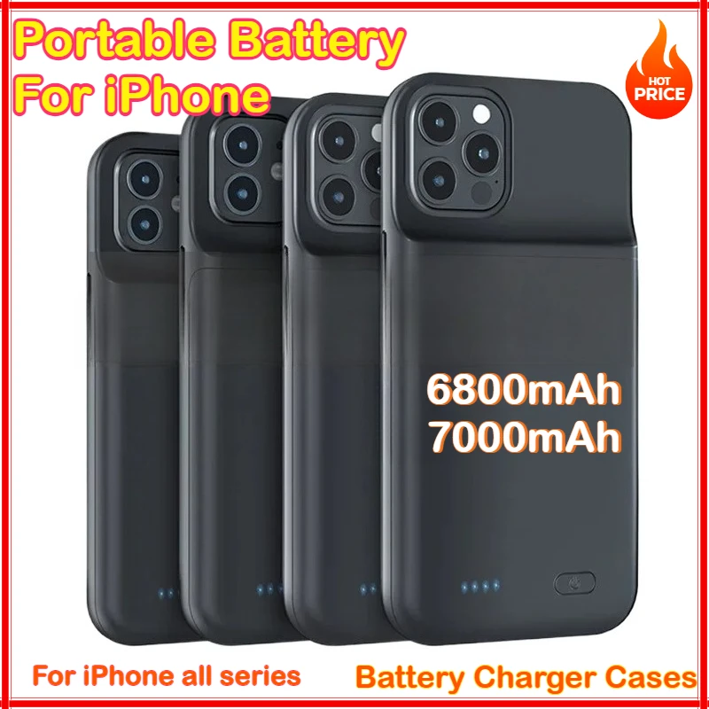 حافظة بطارية 6800 مللي أمبير في الساعة شاحن باور بانك لهاتف آيفون X XS 11 12 13 14 15 Plus Pro Max حافظة شاحن الهاتف المحمول لهاتف آيفون 6 7 8