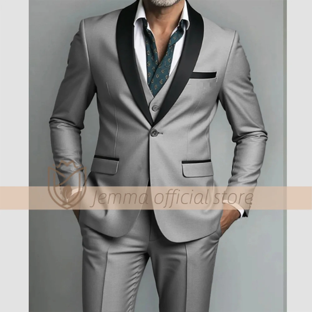 

Men's 3-Piece Shawl Lapel Suit with Black Trim for Weddings, Corporate Events, Formal Dinners and Cocktail Parties, Customizable