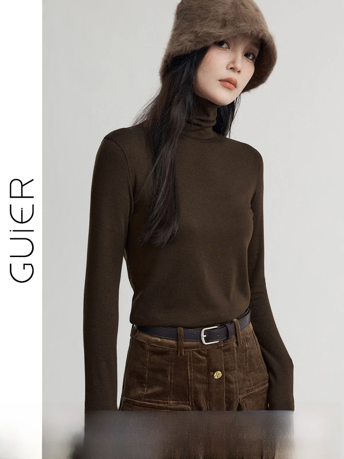 

Женская вязаная основа Camere Guier, облегающая внутренняя одежда, весна-осень 2023, эластичный высокий воротник, длинный цвет све