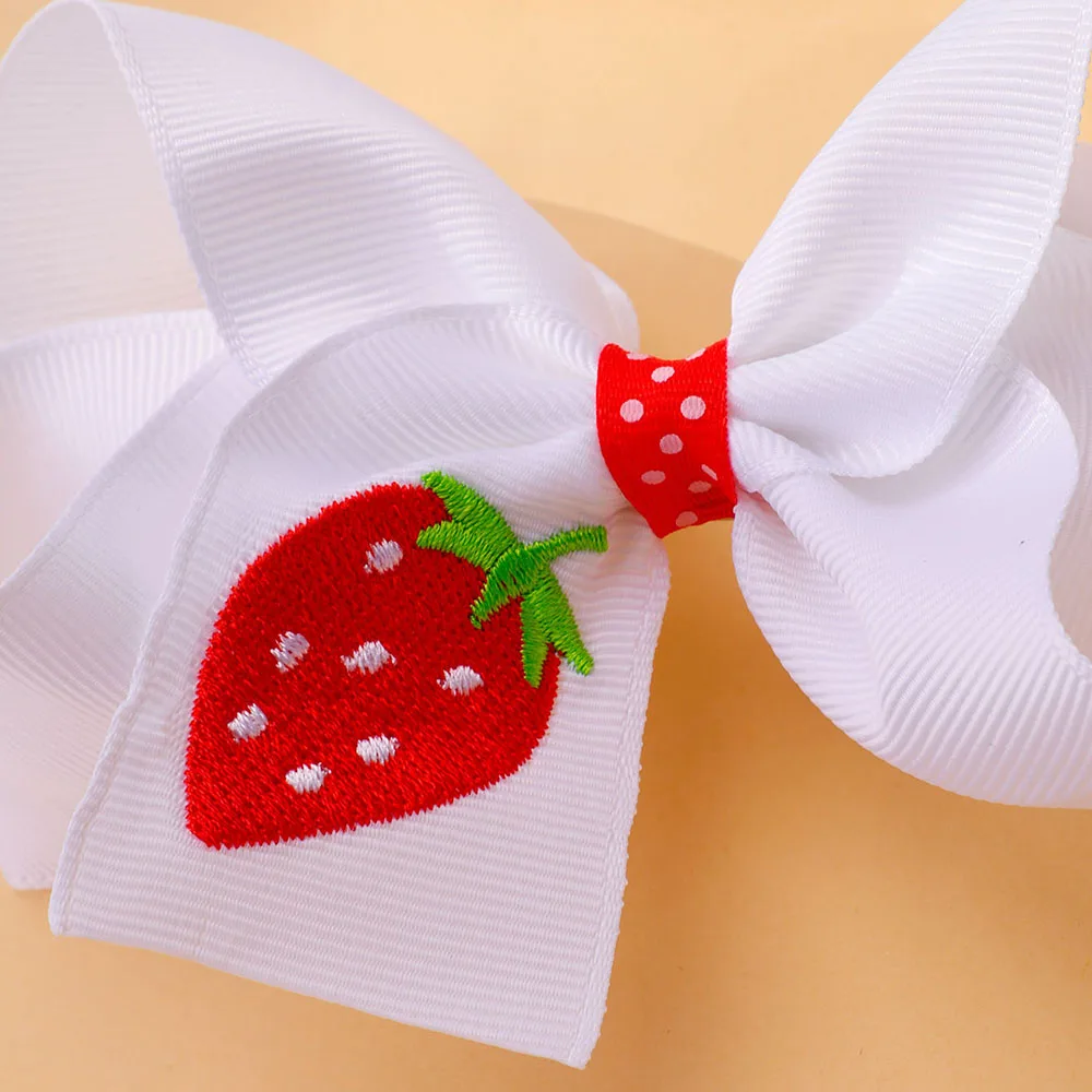 2pcs Cute Strawberry Bow Hair Clip for Girls Embroidered Bow Hair Clip for Kids Grosgrain Ribbon Strawberry Bows Hair Clips