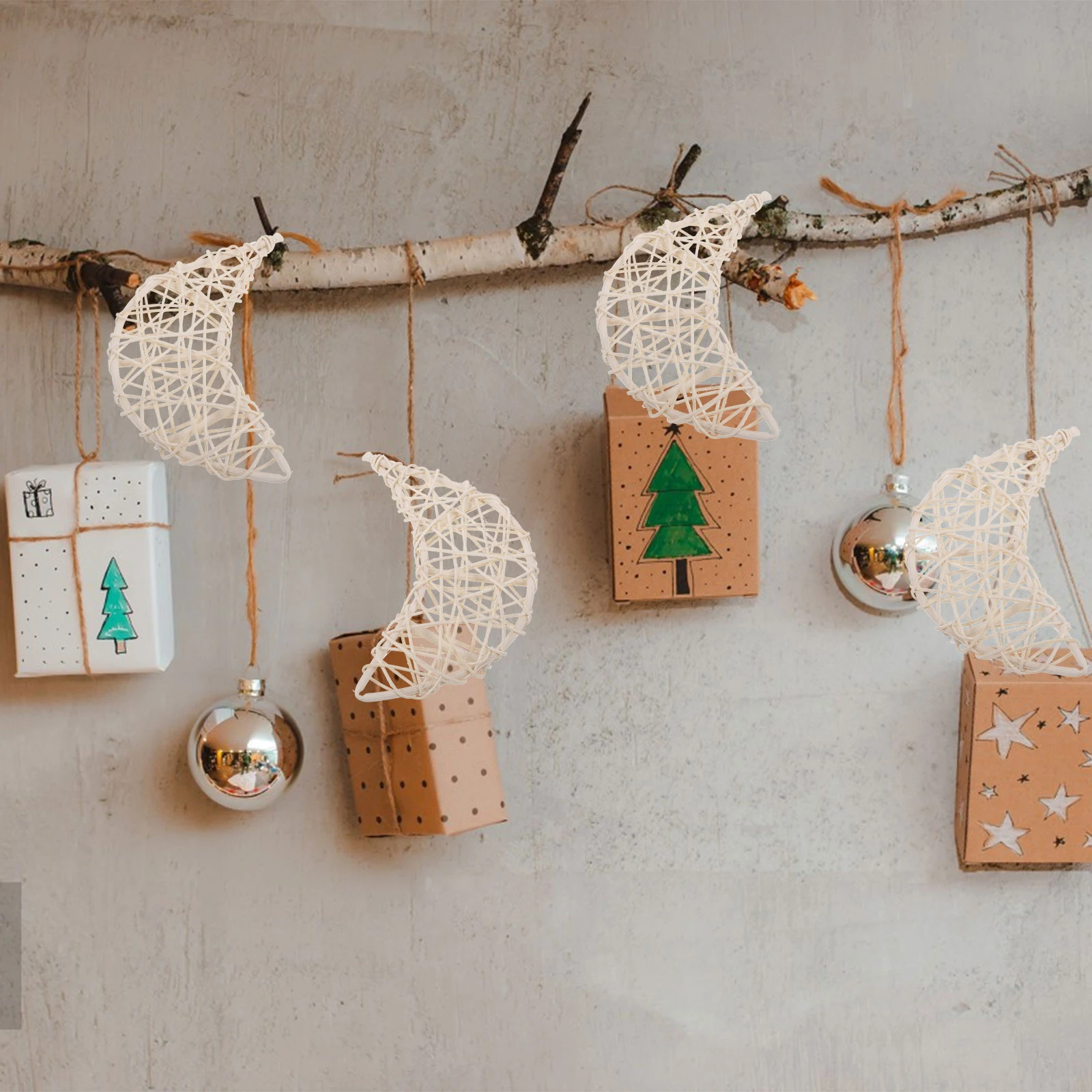 

6Pcs Moon Shaped Rattan Woven Hanging Decor Living Room Outdoor DIY Craft Party Supplies Weddings Holiday Decorations